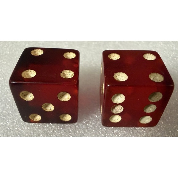 Other - Vintage Red Bakelite Dice Pair 5/8" Translucent Cherry Red White Pips Tested
